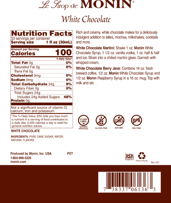 monin syrup France white chocolate Stock Photo - Alamy