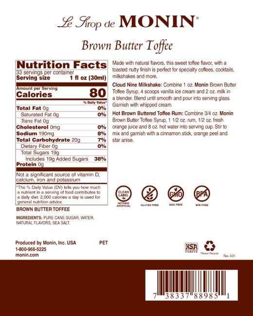 Sirop de Beurre Noisette Caramel (Brown Butter Toffee)